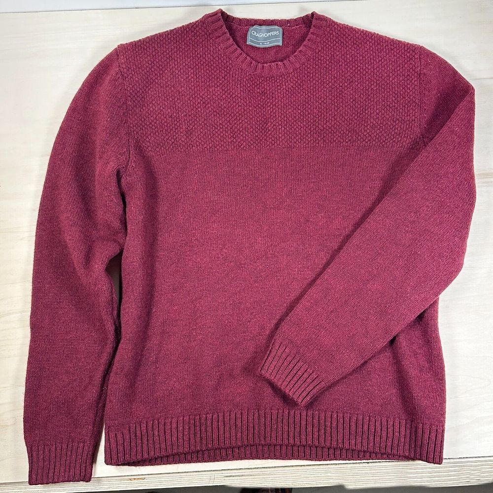 Craghoppers Men's Lambswool Sweater XL Maroon‎ Burgundy Thick Wool